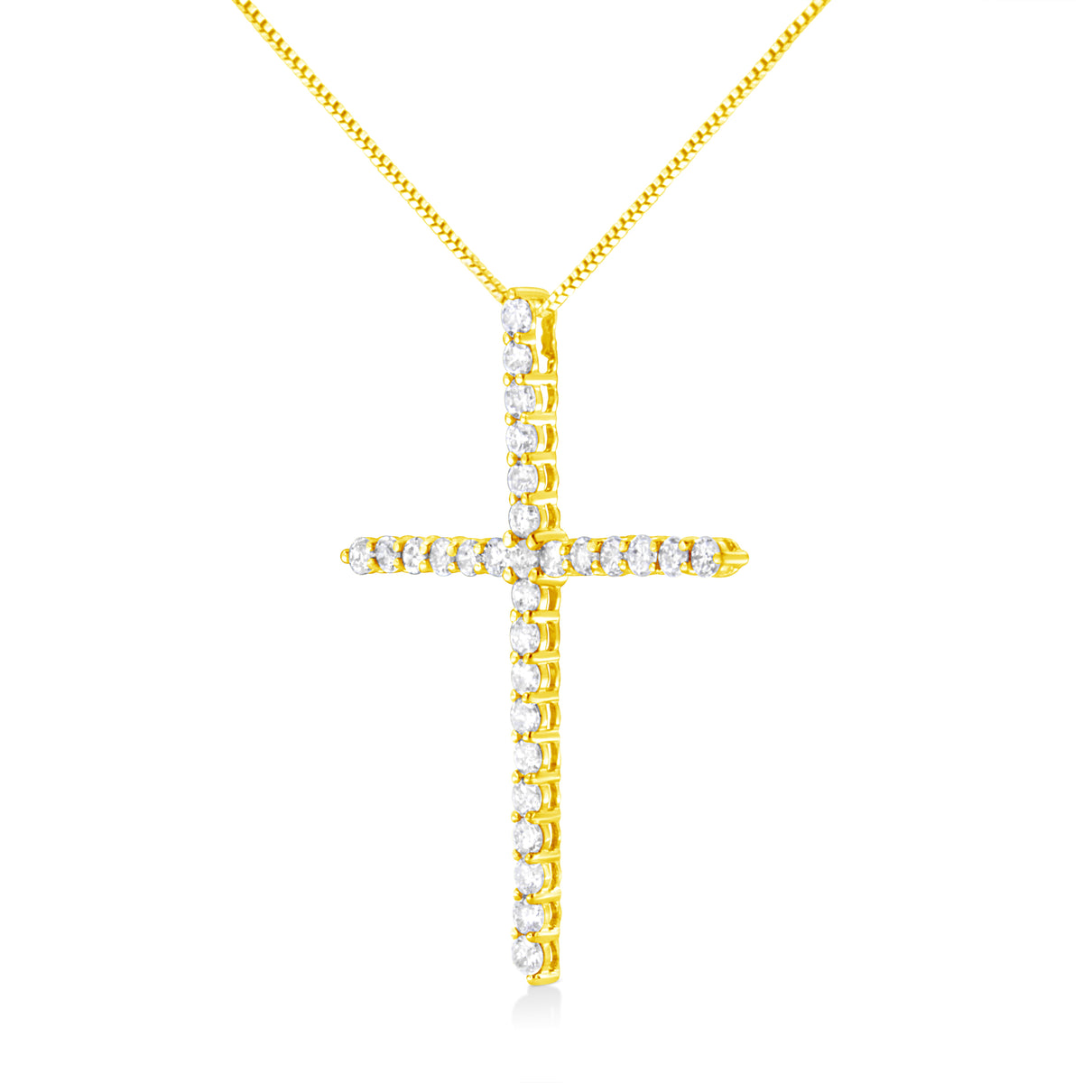 10K Yellow Gold Plated .925 Sterling Silver 3.0 Cttw Prong-Set Round Brilliant Cut Diamond Cross 18
