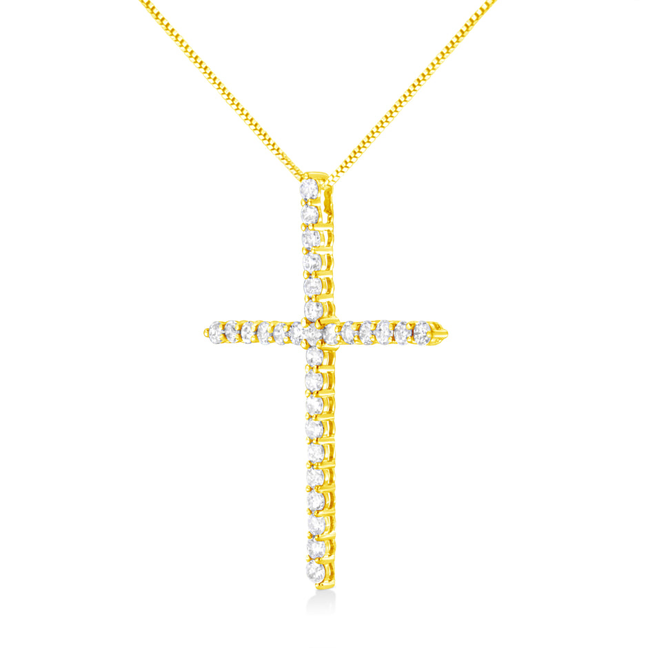10K Yellow Gold Plated .925 Sterling Silver 3.0 Cttw Prong-Set Round Brilliant Cut Diamond Cross 18