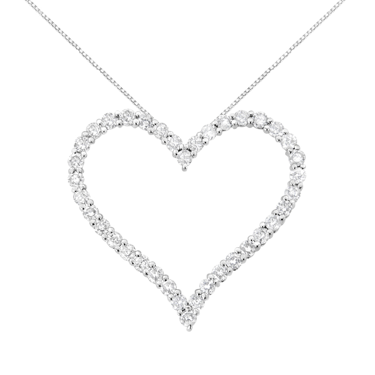 .925 Sterling Silver 3.0 cttw Round-Cut Diamond Open Heart Pendant Necklace (I-J Color, I2-I3 Clarity) - 18