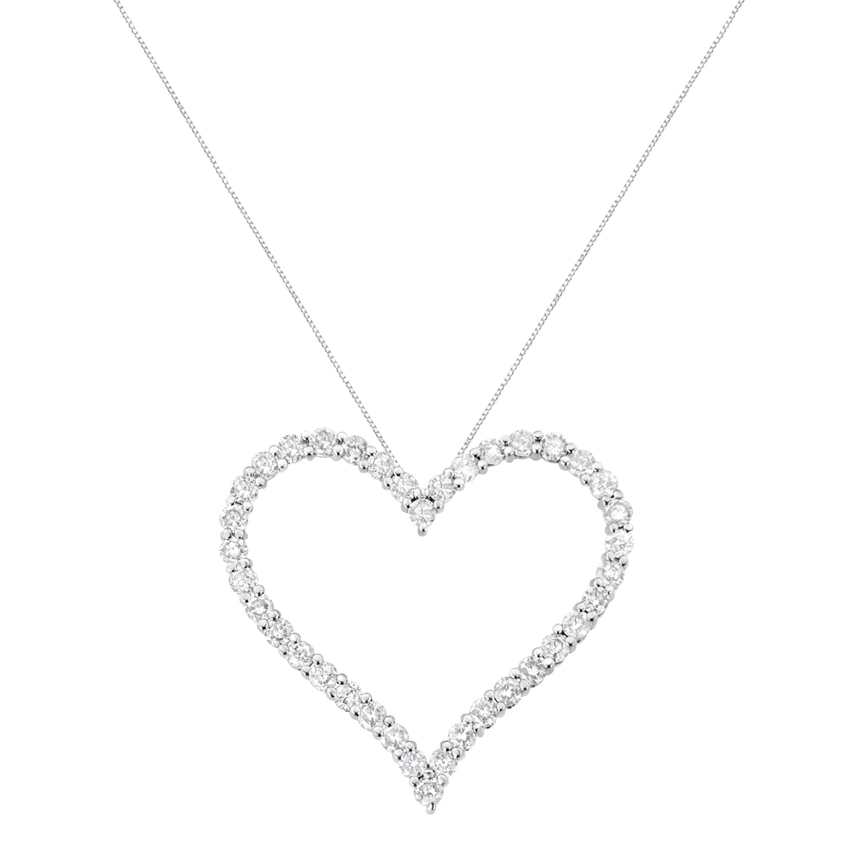 .925 Sterling Silver 3.0 cttw Round-Cut Diamond Open Heart Pendant Necklace (I-J Color, I2-I3 Clarity) - 18