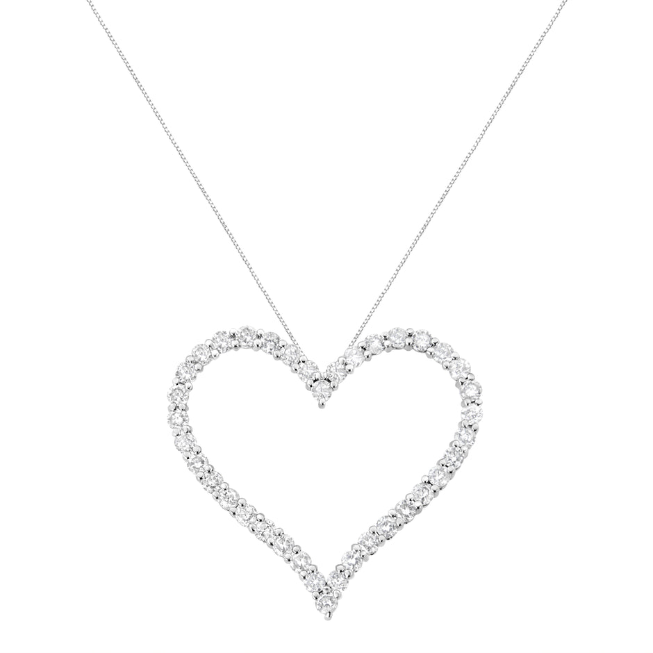 .925 Sterling Silver 3.0 cttw Round-Cut Diamond Open Heart Pendant Necklace (I-J Color, I2-I3 Clarity) - 18