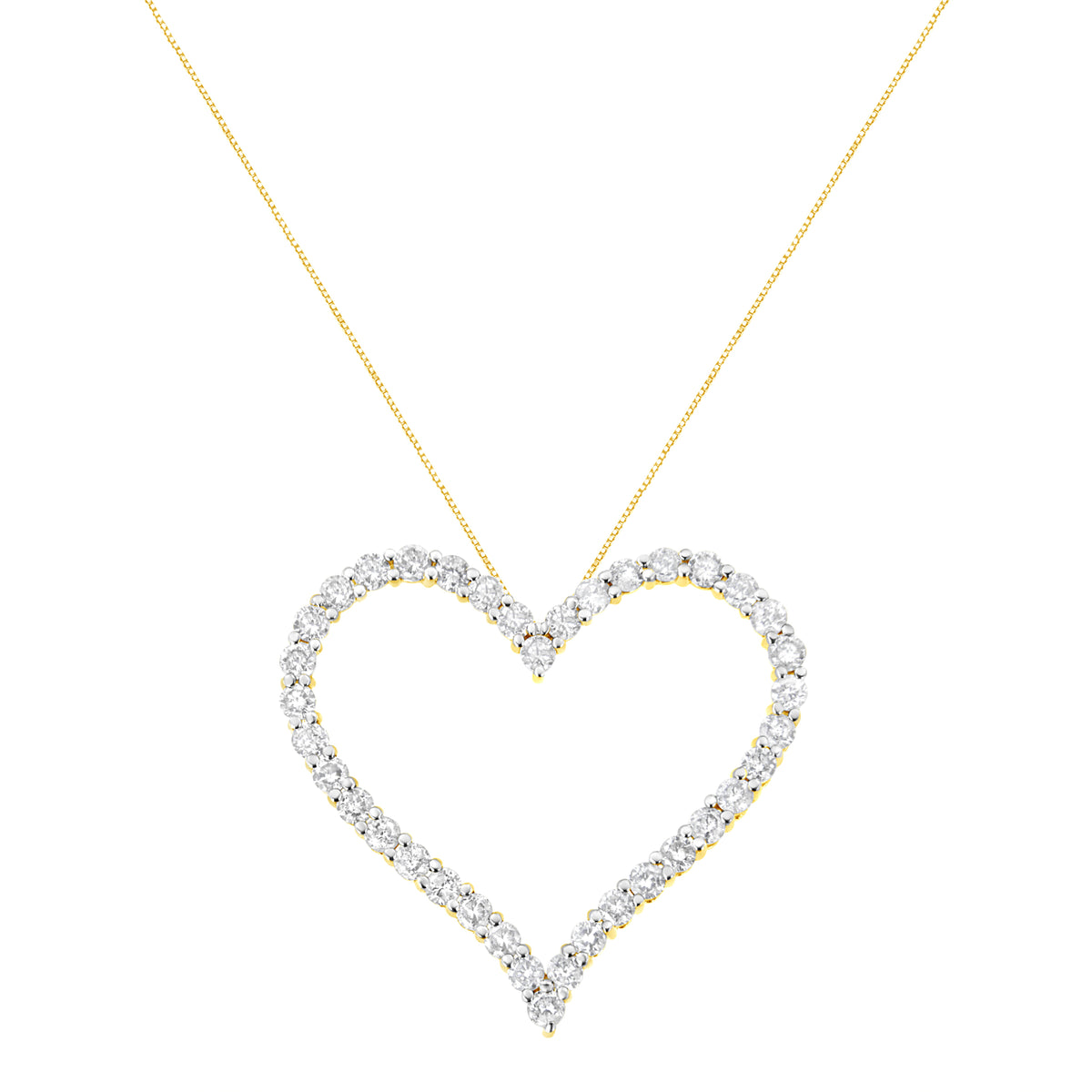 10k Yellow Gold Plated .925 Sterling Silver 3.0 cttw Round-Cut Diamond Open Heart Pendant Necklace (J-K Color, I1-I2 Clarity) - 18