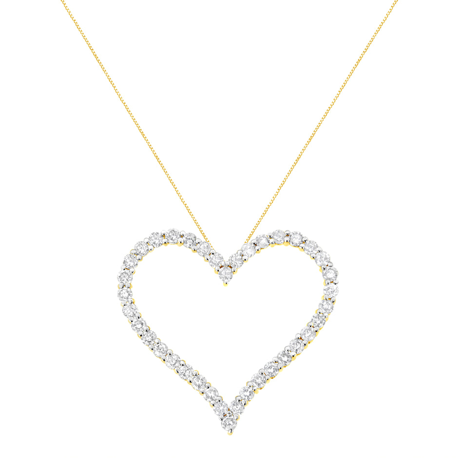 10k Yellow Gold Plated .925 Sterling Silver 3.0 cttw Round-Cut Diamond Open Heart Pendant Necklace (J-K Color, I1-I2 Clarity) - 18