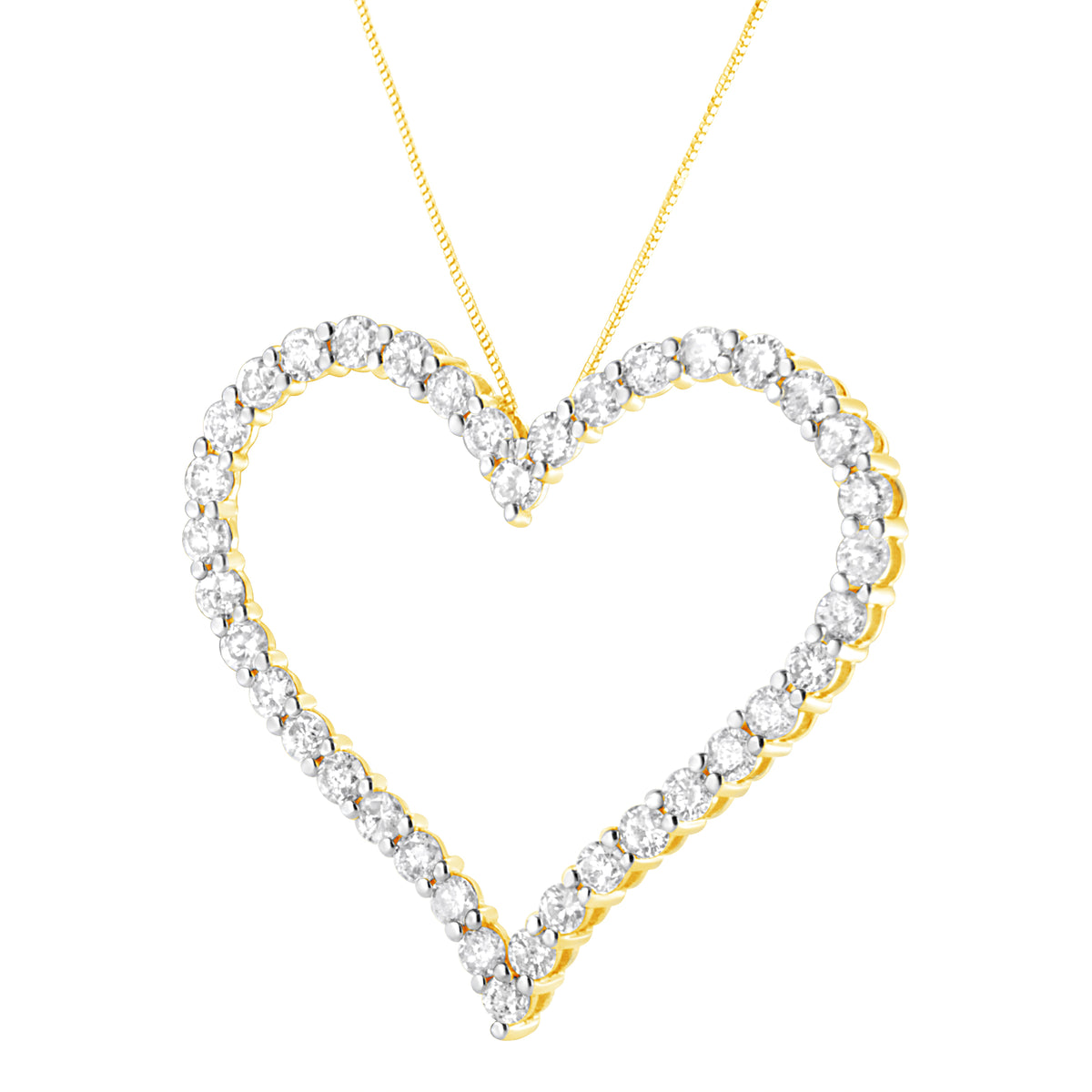 10k Yellow Gold Plated .925 Sterling Silver 3.0 cttw Round-Cut Diamond Open Heart Pendant Necklace (J-K Color, I1-I2 Clarity) - 18