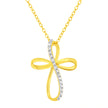 10K Yellow Gold Plated .925 Sterling Silver Diamond Accent Cross Ribbon 18