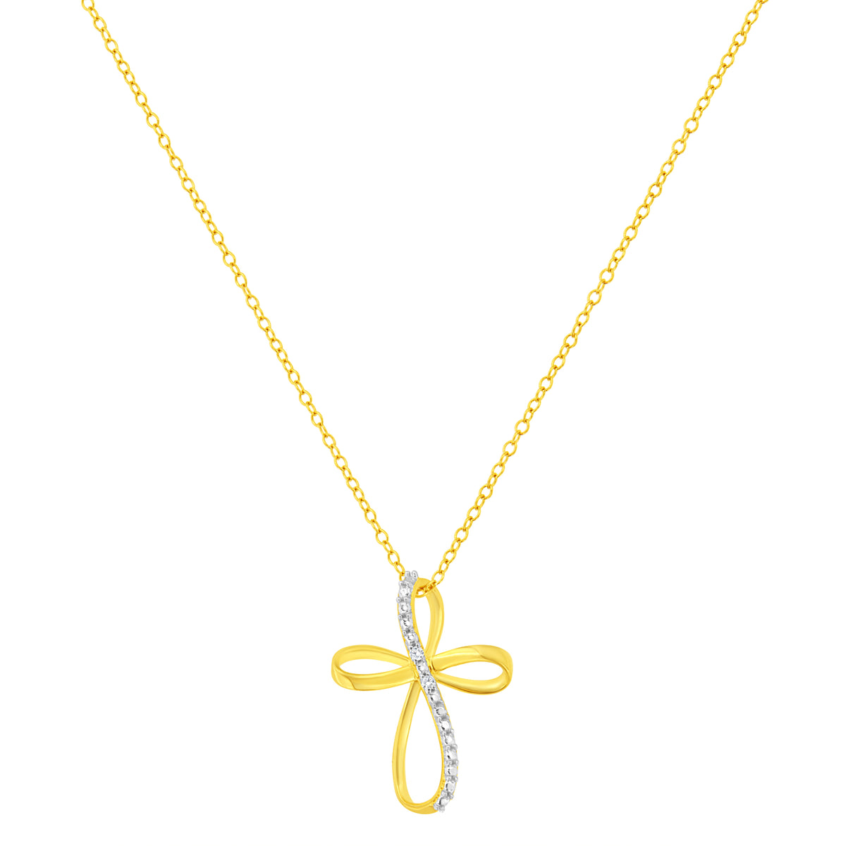 10K Yellow Gold Plated .925 Sterling Silver Diamond Accent Cross Ribbon 18