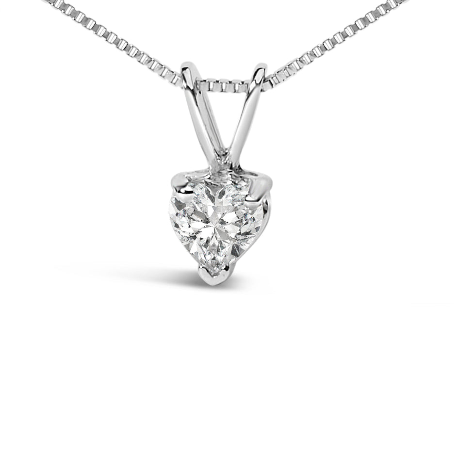 14K White Gold 1/5 Cttw 3-Prong Set Heart Shaped Solitaire Lab Grown Diamond 18" Pendant Necklace (F-G Color, VS2-SI1 Clarity)
