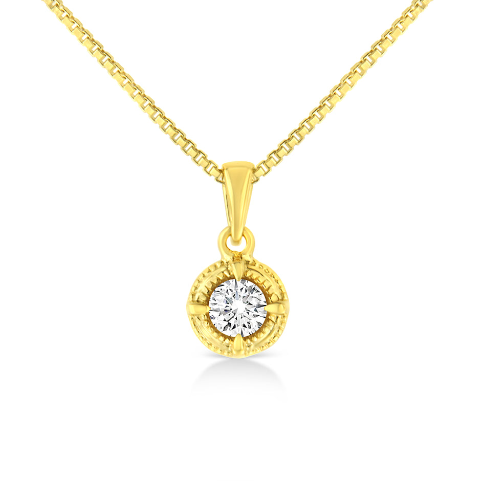 14K Yellow Gold Plated .925 Sterling Silver 1/2 Cttw Brilliant Round Cut Diamond Solitaire Milgrain 18