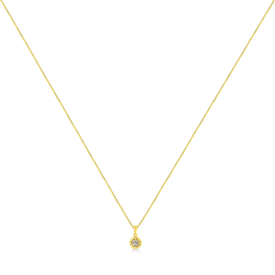 14K Yellow Gold Plated .925 Sterling Silver 1/2 Cttw Brilliant Round Cut Diamond Solitaire Milgrain 18