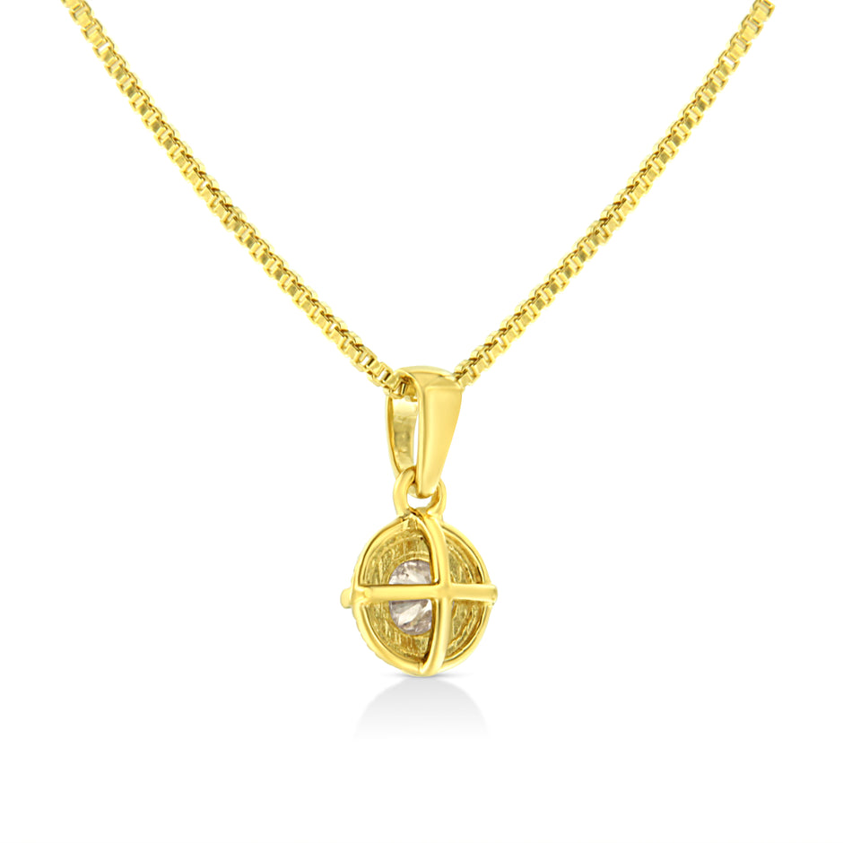 14K Yellow Gold Plated .925 Sterling Silver 1/2 Cttw Brilliant Round Cut Diamond Solitaire Milgrain 18