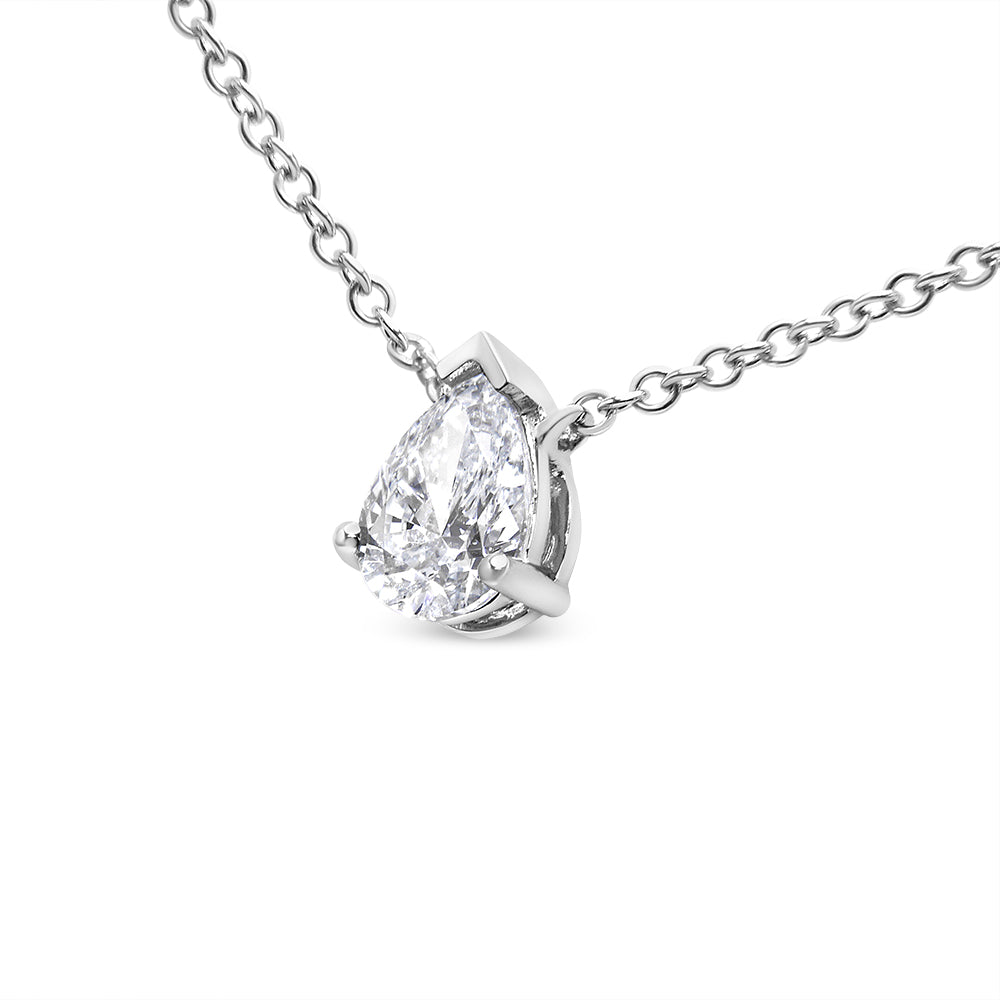 14K White Gold 1/2 Cttw Lab Grown Pear Shape Solitaire Diamond Pendent 18
