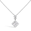 10K White Gold 1/2 Cttw Princess Cut Rhombus Drop Pendant Necklace