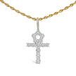 Men's 10K Yellow Gold 1 3/4 Cttw Diamond Cluster Ankh Cross Pendant Necklace - 18