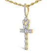 Men's 10K Yellow Gold 1 3/4 Cttw Diamond Cluster Ankh Cross Pendant Necklace - 18