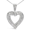 .925 Sterling Silver 1.00 Cttw Baguette and Round Diamond Open Heart Pendant Necklace
