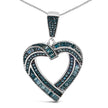 .925 Sterling Silver 1.00 Cttw Baguette and Round Blue Diamond Open Heart Pendant Necklace