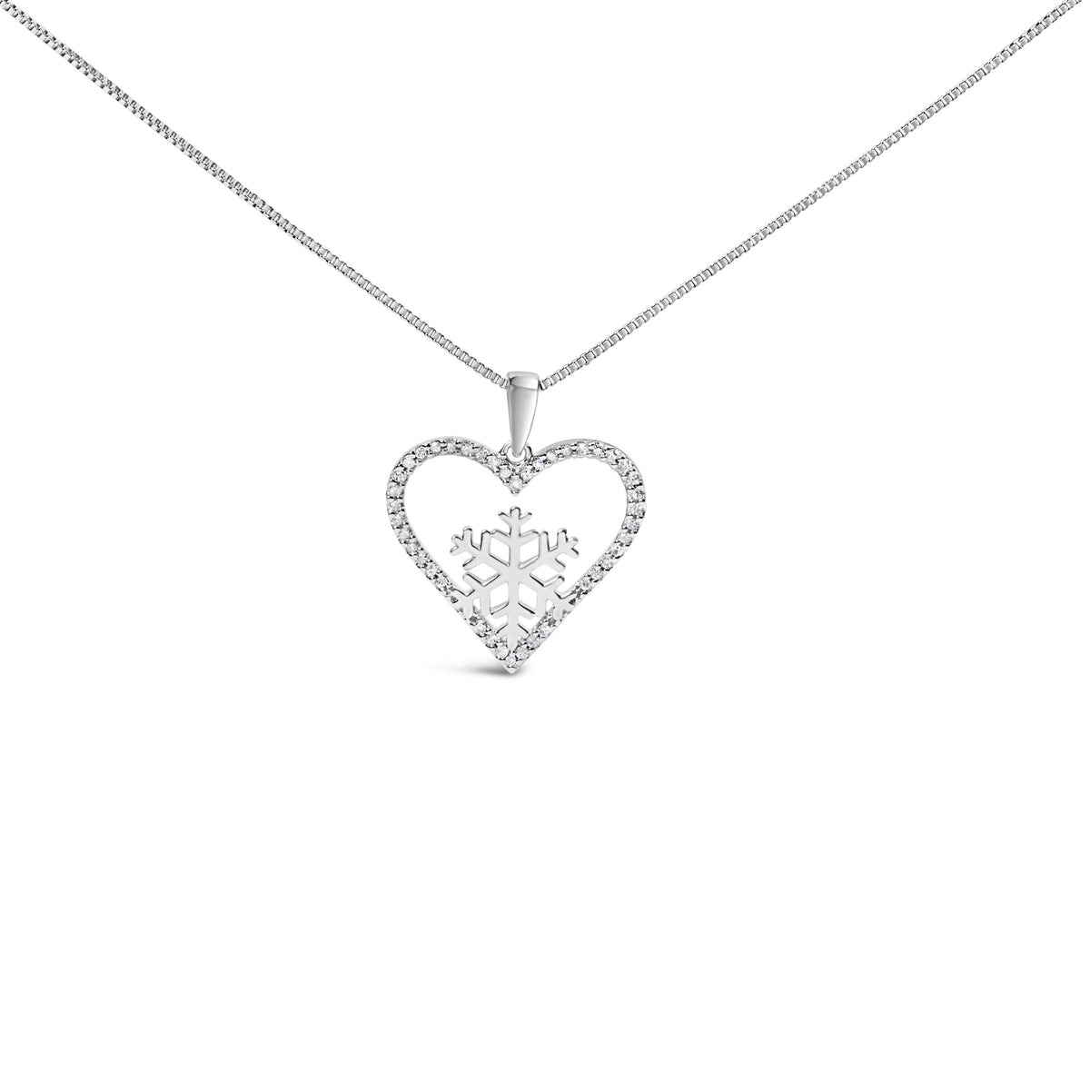 925 Sterling Silver 1/10ct TDW Diamond Heart Pendant Necklace 18