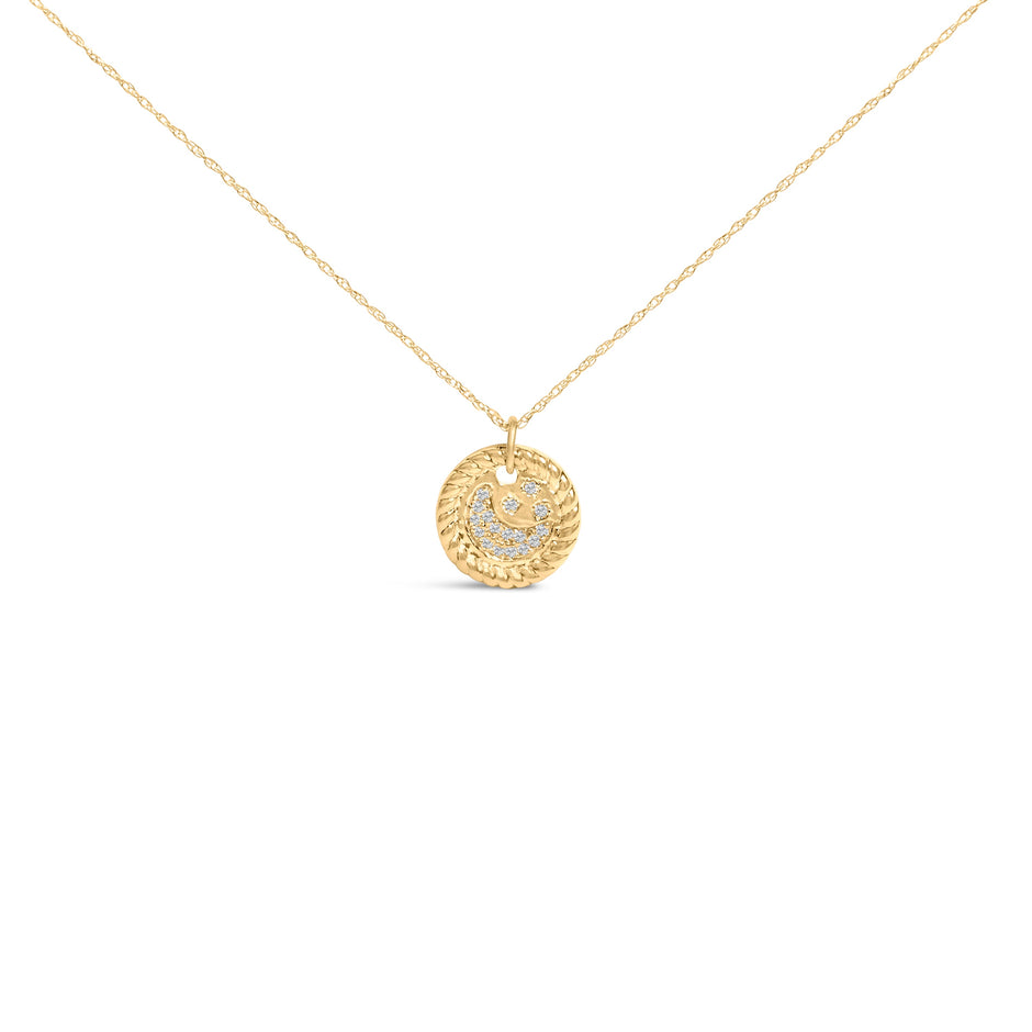 10K Yellow Gold Diamond Accent Crescent Moon Pendant Necklace