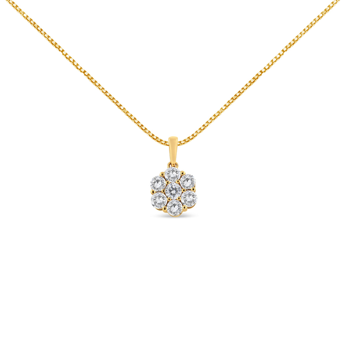 14K Yellow Gold 2.00 Cttw Brilliant Round-Cut Diamond 7 Stone Flower Cluster 18