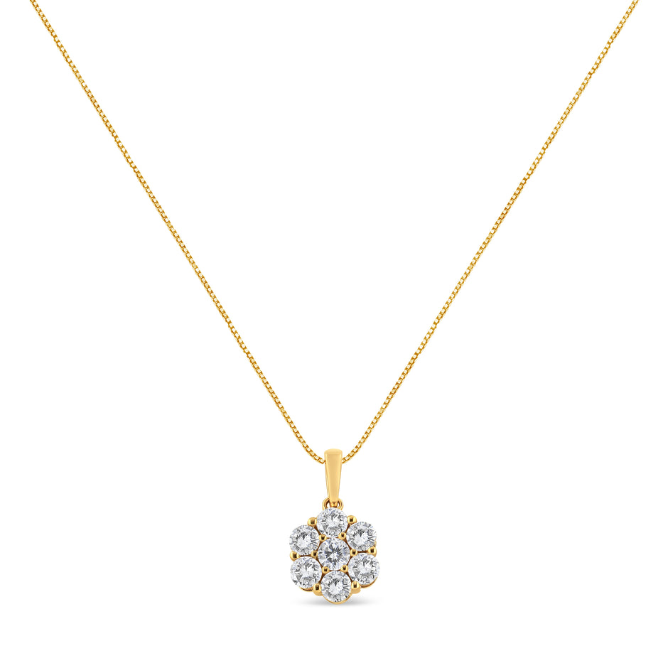14K Yellow Gold 2.00 Cttw Brilliant Round-Cut Diamond 7 Stone Flower Cluster 18