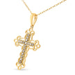 10K Yellow Flashed .925 Sterling Silver 1/4 Cttw Champagne Diamond Filigree Cross Pendant Necklace (K-L Color, I1-I2 Clarity) - 18