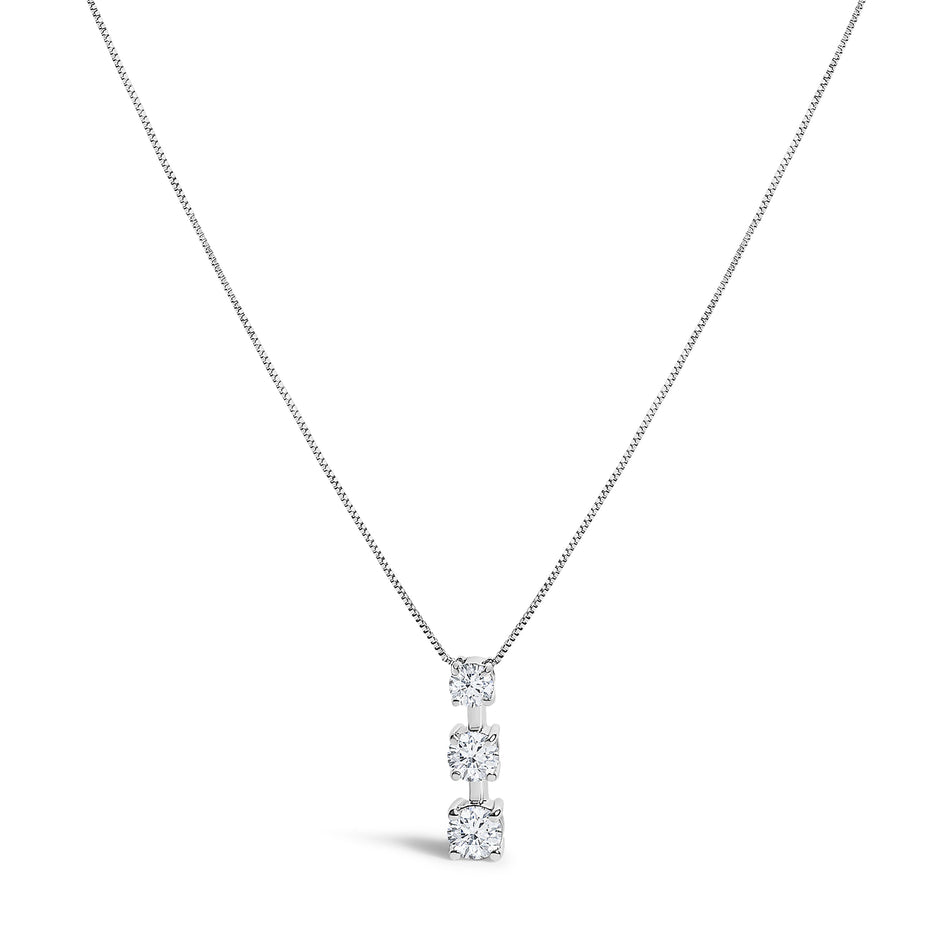 10K White Gold 1/2 Cttw Diamond 3 Stone Drop Pendant Necklace