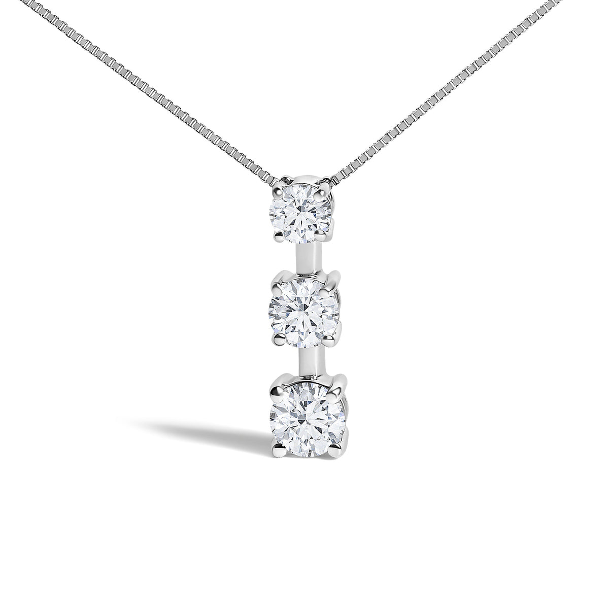 10K White Gold 1/2 Cttw Diamond 3 Stone Drop Pendant Necklace
