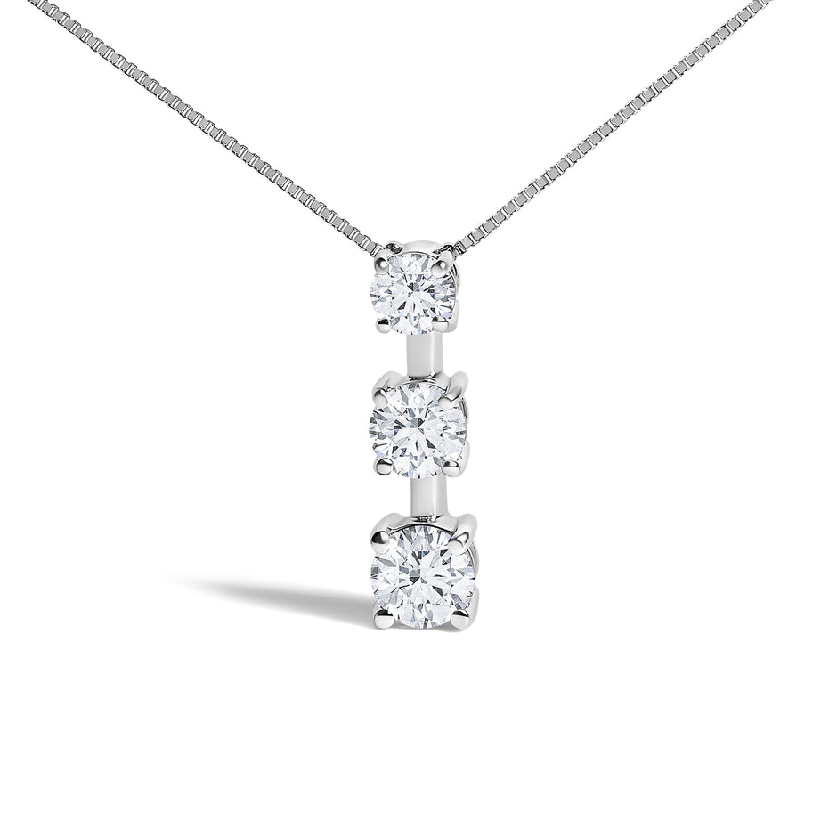 10K White Gold 1/2 Cttw Diamond 3 Stone Drop Pendant Necklace