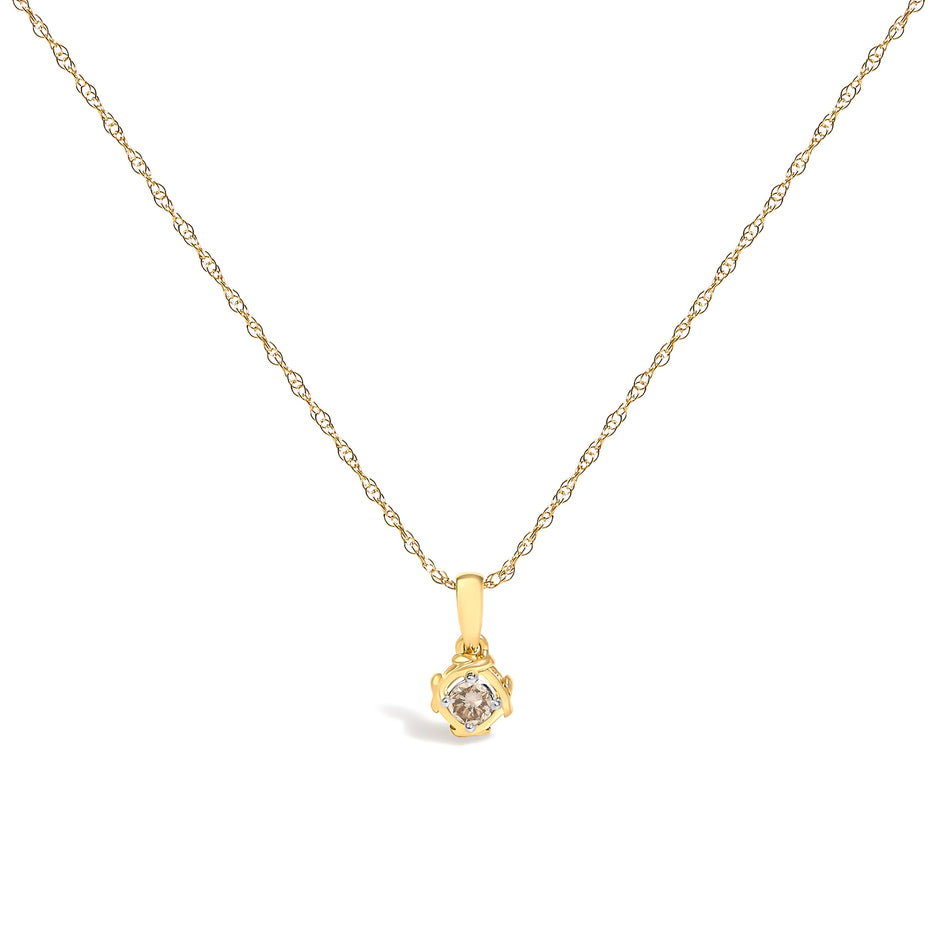 14K Yellow Gold Plated Sterling Silver 1/5 Cttw Diamond Swirl Pendant Necklace