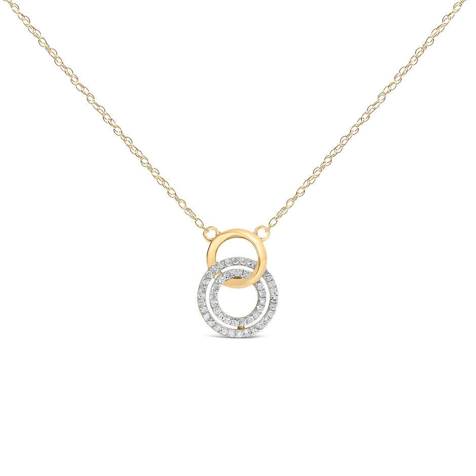 14K Yellow Gold Plated Sterling Silver 1/3 Cttw Diamond Interlocking Circles Necklace