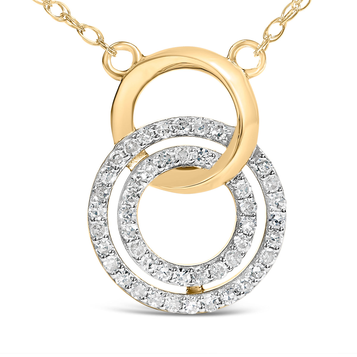 14K Yellow Gold Plated Sterling Silver 1/3 Cttw Diamond Interlocking Circles Necklace