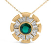 14K Yellow Gold Plated .925 Sterling Silver Lab Grown Emerald and Baguette Diamond Medallion Pendant Necklace