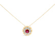 14K Yellow Gold Plated Silver Created Red Ruby and Diamond Baguette Medallion Pendant Necklace