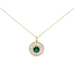 14K Yellow Gold Plated Sterling Silver Lab Grown Emerald and Diamond Sunburst Medallion Pendant Necklace