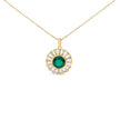 14K Yellow Gold Plated Sterling Silver Lab Grown Emerald and Baguette Diamond Sunburst Medallion Pendant Necklace