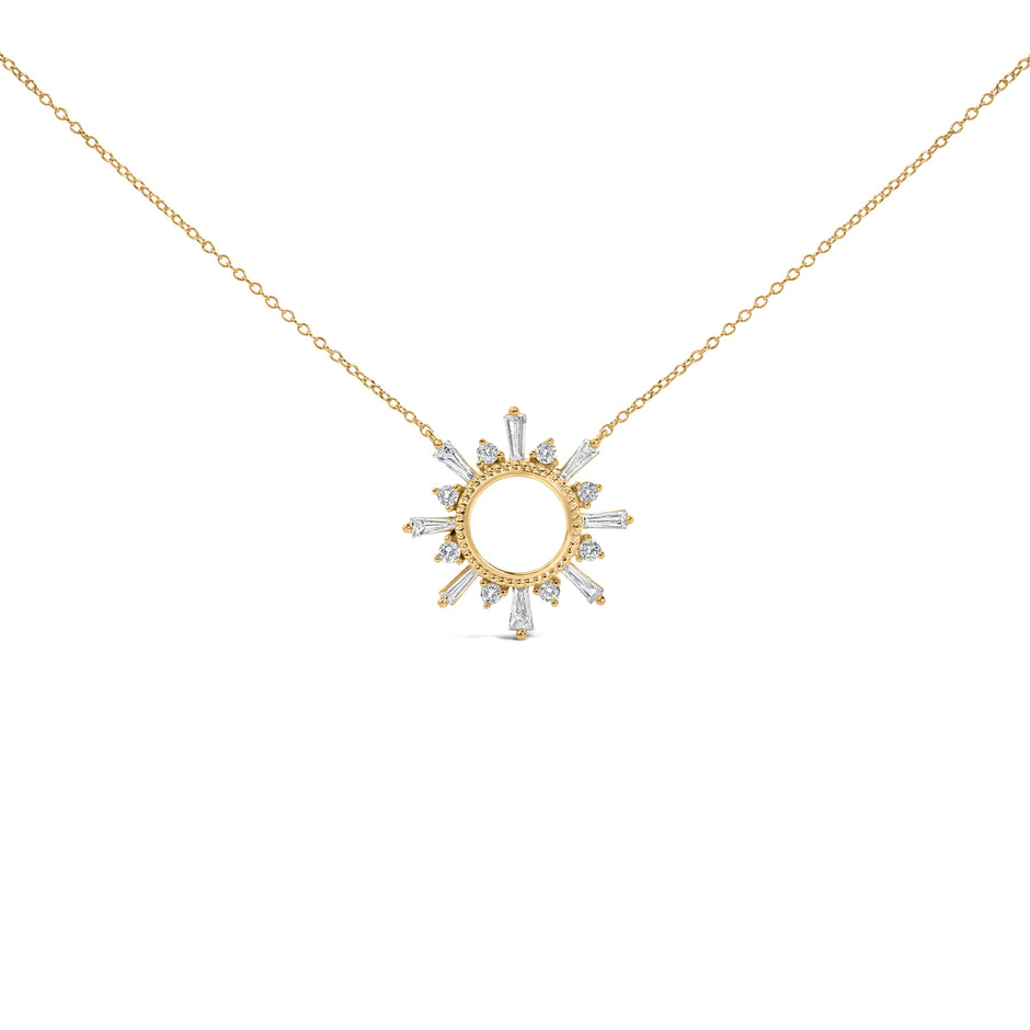 14K Yellow Gold Plated Sterling Silver 5/8 Cttw Diamond Open Starburst Pendant Necklace