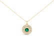 14K Yellow Gold Plated Silver Lab Grown Emerald and Diamond Sunburst Medallion Pendant Necklace