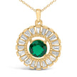 14K Yellow Gold Plated Silver Lab Grown Emerald and Diamond Sunburst Medallion Pendant Necklace