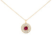 14K Yellow Gold Plated Sterling Silver Lab Grown Ruby and Diamond Medallion Pendant Necklace