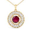 14K Yellow Gold Plated Sterling Silver Lab Grown Ruby and Diamond Medallion Pendant Necklace