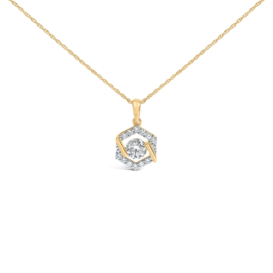 10K Yellow Gold Plated .925 Sterling Silver 1.0 Cttw Lab Grown Diamond Hexagon Halo Pendant Necklace