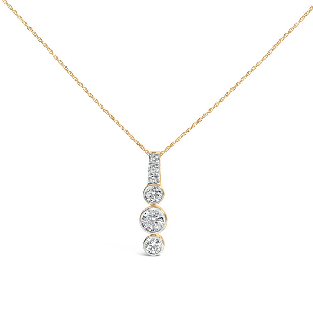 10K Yellow Gold Plated Silver 1 1/2 Cttw Lab Grown Diamond Bezel Set Vertical Drop Pendant Necklace