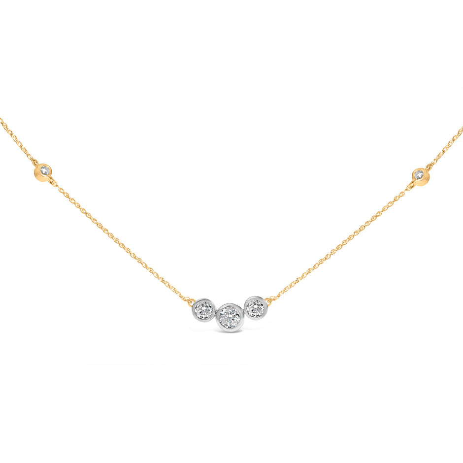 10K Yellow Gold Plated Sterling Silver 1.0 Cttw Lab Grown Diamond Bezel Station Necklace