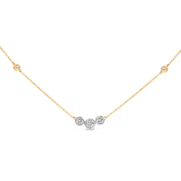 10K Yellow Gold Plated Sterling Silver 1.0 Cttw Lab Grown Diamond Bezel Station Necklace