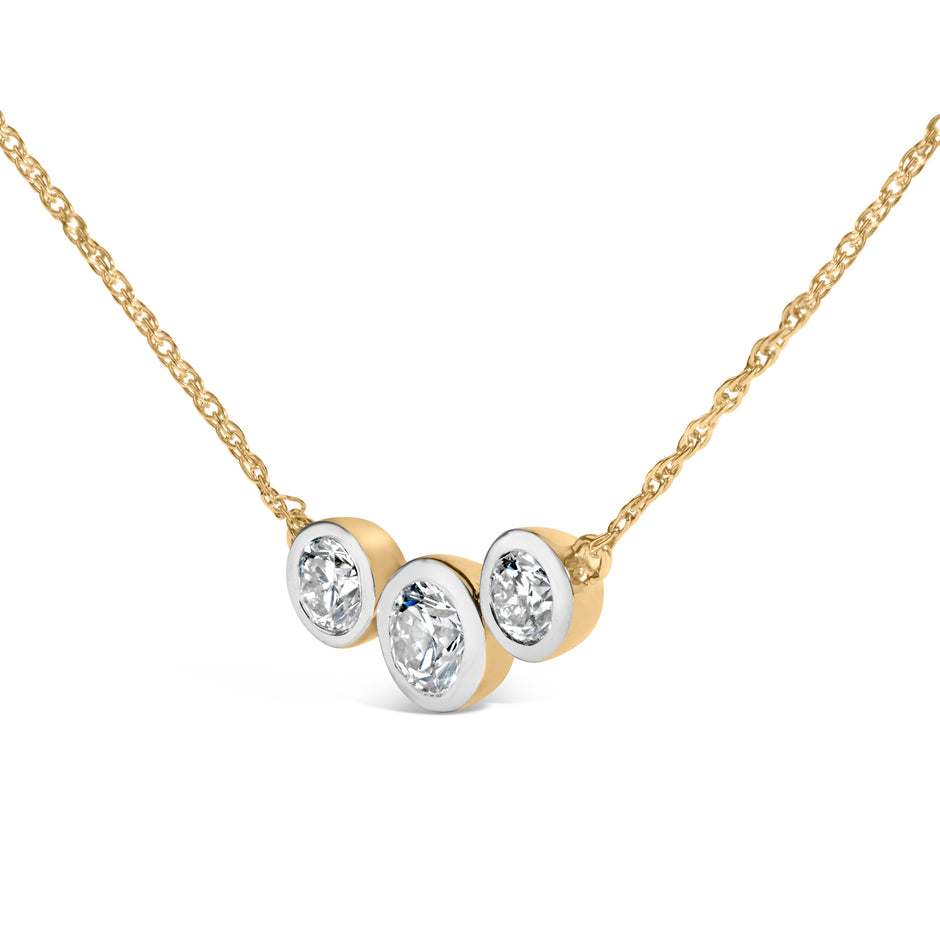 10K Yellow Gold Plated Sterling Silver 1.0 Cttw Lab Grown Diamond Bezel Station Necklace