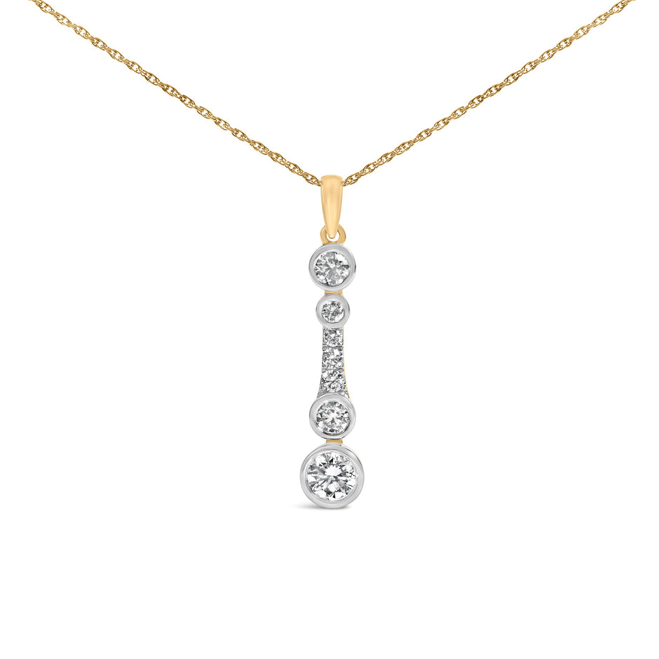 10K Yellow Gold Plated Sterling Silver 1.0 Cttw Lab Grown Diamond Bezel Vertical Drop Pendant Necklace