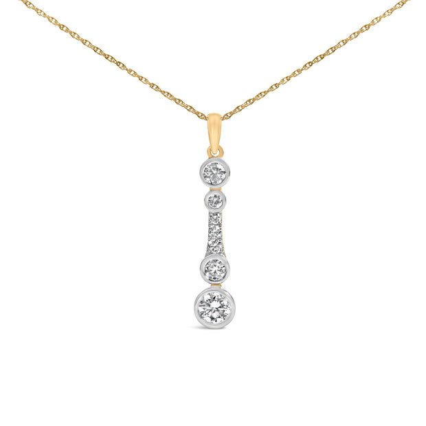 10K Yellow Gold Plated Sterling Silver 1.0 Cttw Lab Grown Diamond Bezel Vertical Drop Pendant Necklace