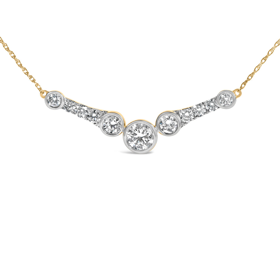 10K Yellow Gold Plated Sterling Silver 1 1/2 Cttw Lab Grown Diamond V Bar Necklace