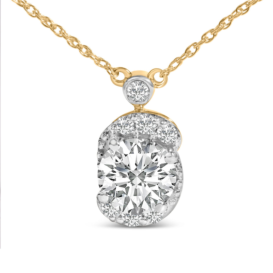 10K Yellow Gold Plated .925 Sterling Silver 1 1/2 Cttw Lab Grown Diamond Galaxy Halo Pendant Necklace