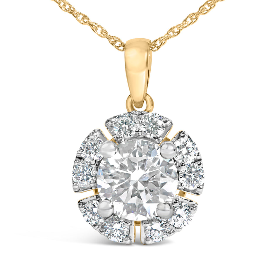 10K Yellow Gold Plated .925 Sterling Silver 2.0 Cttw Lab Grown Diamond Spoked Halo Pendant Necklace